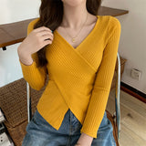 Women Long Sleeve Shirt V-neck Sweater Casual Bottoming Shirt Top