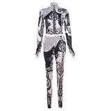 Women Co-Ord Set Fall Women's Clothing Casual Print Top Slim Fit Trousers