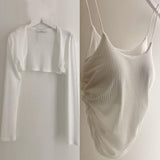 Women Long Sleeve Shirt Short Pleated Suspender Vest