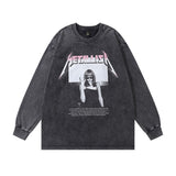 Men Long Sleeve Shirt Vintage Washed and Worn Long Sleeve T-shirt Men and Women Couple's Tops