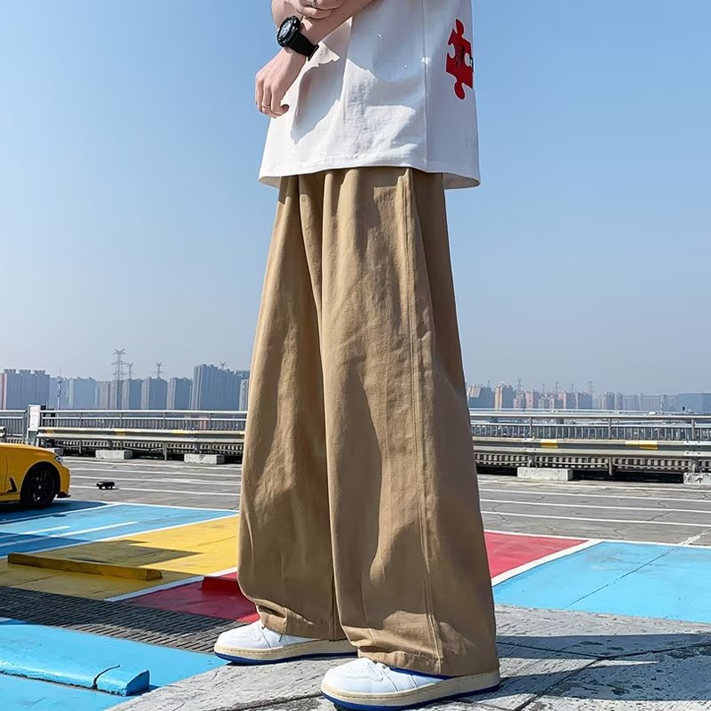 Men Sweatpants Hong Kong Style Retro Casual Pants Men's Autumn Straight Loose