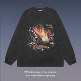 Men Long Sleeve Shirt Printed Heavy Washed Long Sleeve Bottoming T-shirt Men and Women Ins