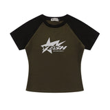 Women T-shirt Short Sleeve T-shirt Women's Raglan Sleeve Color Matching Summer round Neck