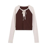 Women T-Shirt Tight T-shirt Women's Autumn Contrast Color Raglan Sleeve Bottoming Shirt