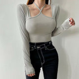 Women Long Sleeve Shirt Women's Sexy Long Sleeve Short Top