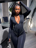 Women Jumpsuit Sports Slim-Fitting Long-Sleeve Zipper Jumpsuit Women