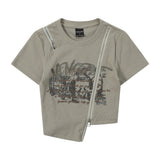 Women T-shirt T-shirt Zipper Printed Short-Sleeved Top Girls Summer