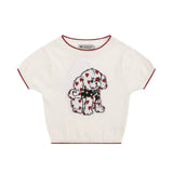 Women Sweater Short Knitted Women's Casual Summer round Neck Short Sleeves Exposed Navel