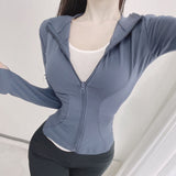 Women Long Sleeve Shirt Casual Hooded Sports Top Zipper Coat