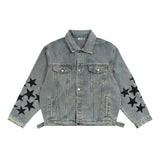 Men Denim Jacket XINGX Embroidered Stitching Denim Clothes Jacket Men's Autumn and Winter Washed and Worn Coat