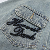 Men Denim Jacket Embroidered Denim Jacket Men's Loose Wash Denim Jacket