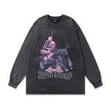 Men Long Sleeve Shirt Washed Distressed Long Sleeve T-shirt Men's and Women's Vintage Casual Base Tee