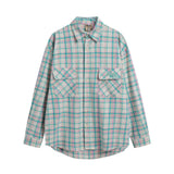 Men Long Sleeved T Shirt Plaid Long Sleeve Shirt Men's Casual Loose Spring and Autumn Embroidered Shirt Coat