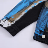 Men Denim Jacket Contrast Color Washed Denim Jacket Men's Loose Long Sleeve Jacket