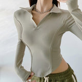 Women T-Shirt Short T-shirt for Women Spring and Autumn Slim Long Sleeve Top