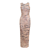 Women Desses Printed round Neck Sleeveless Dress Hip Skirt