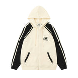 Men Hoodie Raglan Sleeve Colorblock Hood Coat Sports Loose Cardigan Sweater