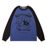 Men Hoodie Cartoon Graffiti Bear Long Sleeve Crew Neck Sweater