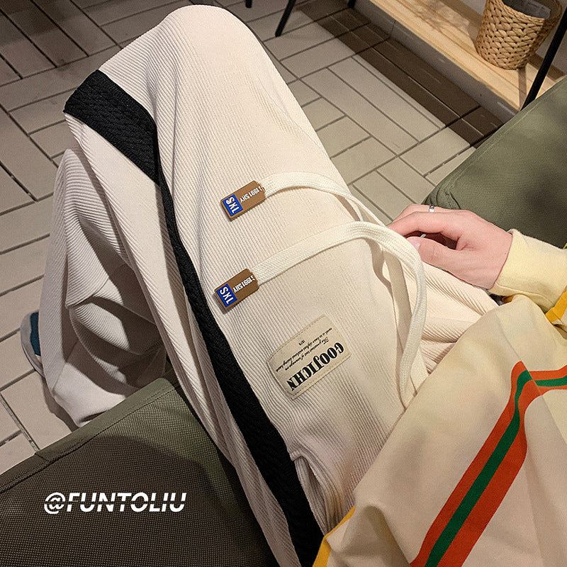 Men Sweatpants Corduroy Striped Retro Sports Pants Loose