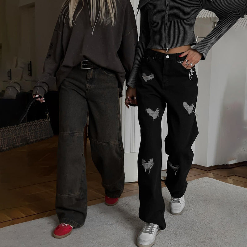 Women Cargo Pants Love Ripped Jeans for Women Spring Straight-Leg Pants