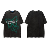 Men T Shirt Street Wash T-shirt Male and Female Trendy Brand Hip Hop round Neck Short Sleeve