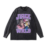 Men Long Sleeve Shirt Hip Hop Direct Spray Printed Washed Long Sleeve T-shirt for Men and Women