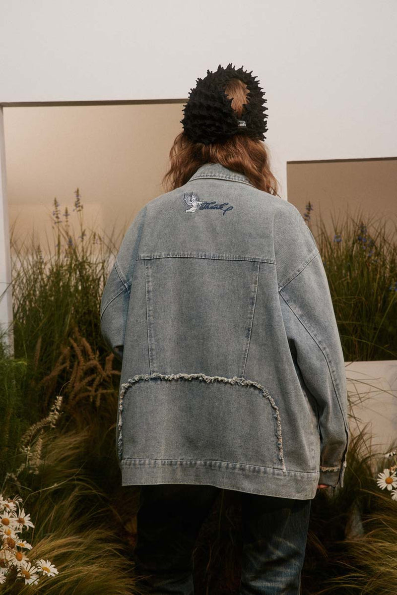 Unisex Jacket Fall Frayed Hem Denim Jacket Women's Clothing