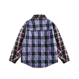 Unisex Jacket Winter Color-Contrast Check Cotton Shirt Women