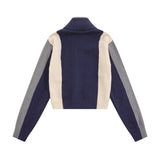 Women Sweater Color Block Embroidery Short Autumn Long Sleeve Sweater