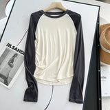 Women T-Shirt Long Sleeve T-shirt Female Contrast Color Slim Fit Autumn Winter Coat