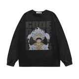 Men Long Sleeve Shirt Hip Hop Retro Printed Washed Distressed Long Sleeve T-shirt for Men and Women Autumn