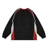 Men Hoodie Letter Embroidery Color-Block Crew Neck Sweatshirt Sports Long Sleeve Pullover Top