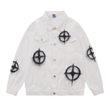 Men Denim Jacket Patterned Denim Jacket Men's Washed and Worn Denim Jacket