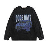 Men Long Sleeve Shirt Vintage Printed Washed Distressed Long Sleeve Bottoming T-shirt for Men and Women