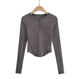 Women T-shirt Street Snap Fashion Women's Autumn Pocket T-shirt