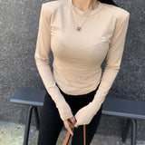 Women Long Sleeve Shirt Crew Neck Bottoming Shirt Long Sleeve