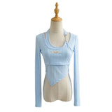 Women T-shirt Spring Summer Women's Wear Stitching Long Sleeve T-shirt Female