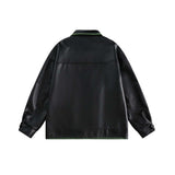 Unisex Jacket Autumn Contrast Color Embroidered Edge Leather Coat