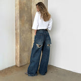Women Cargo Pants Ripped Jeans Women's Spring and Autumn Design Pants