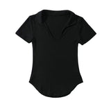 Women T-Shirt Summer Polo Lapel V Short Sleeve T-shirt