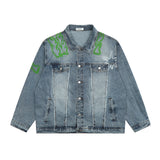 Men Denim Jacket Letter Printing Denim Clothes Jacket Male Vibe Loose Denim Jacket