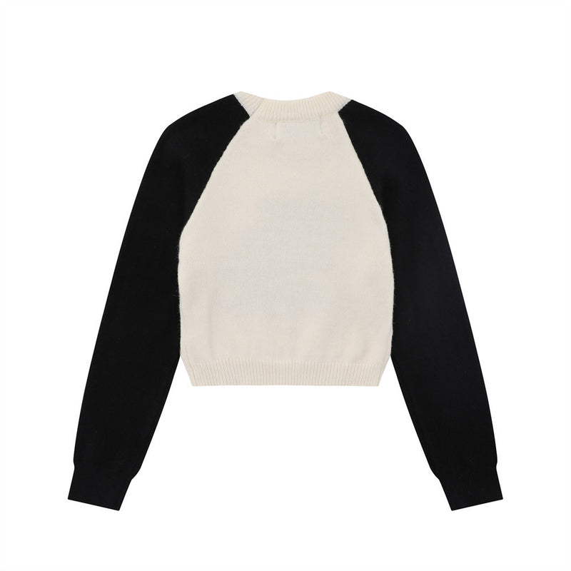 Women Sweater Color Matching Sweater Female O-neck Short Sweater