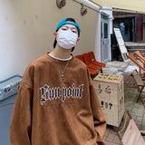 Men Hoodie Suede Sweater Men Spring Top Retro Loose Casual round Neck