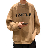 Men Hoodie Suede Sweater Men's Spring Printed Loose Casual Clothes Retro
