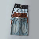 Women Skirt Short Belt Denim Skirt