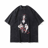 Men T Shirt Cartoon Printed Short-Sleeved T-shirt Men's Summer Loose Wash Distressed