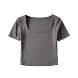 Women T-Shirt Slim-Fit Short-Sleeved T-shirt Summer High Waist Crop Top