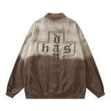 Men Denim Jacket Gradient Embroidered Letter Denim Jacket Loose-Fitting Jacket Top