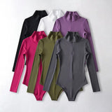 Women T-Shirt High Collar Half Zipper Stretch Slim Fit Long-Sleeved T-shirt