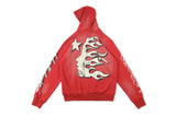HS Hoodie Flame Red Printing Retro Distressed